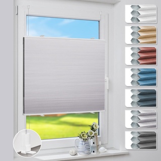 Plissee ohne Bohren Verdunklung Wabenplissee Hellgrau 90x120cm Thermoplissee für Fenster & Tür, Sonnen-, Sicht- & Schallschutz Wärmeisolierung