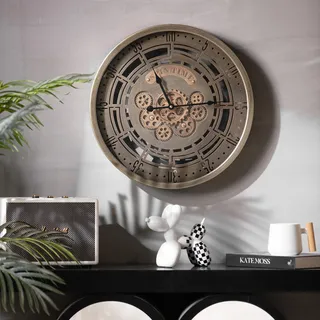 K&L Wall Art 46cm große Zahnrad Wanduhr industrielle Wohnzimmeruhr XXL Vintage Metalluhr Antik Steampunk Wanddeko bewegliche Zahnräder