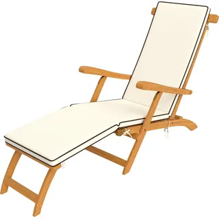 Outsunny Sonnenliege Holz klappbar Gartenliege mit Fußstütze, Matratze, Ergonomisch Liegestuhl wetterfeste Campingliege, Gartenstuhl bis 160 kg belastbar, für Garten Urlaub Outdoor Strand Pool, Teak   Aosom