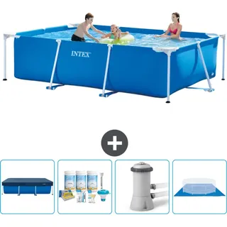 Intex-Schwimmbecken mit rechteckigem Rahmen – 300 x 200 x 75 cm – Blau – im Lieferumfang enthalten Abdeckung - Wartungspaket - Filterpumpe f... - Blau