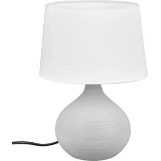 lightling Tischlampe Beate mit Keramikfuß in Grau und Schirm aus Stoff in Weiß, Nachttischlampe, Tischleuchte, Fuß aus Keramik, exkl. 1 x E14 max. 40W, Höhe: 29cm, Ø 20cm