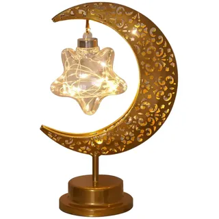 Vintage-tischlampe Mit Mond Und Stern, Metallrahmen, Batteriebetriebene Ramadan-schreibtischlampe, Handgefertigte Böhmische Mosaik-nachttischlampe In Halbmondform