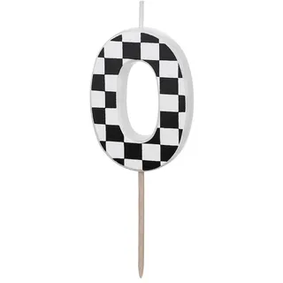 PartyDeco Geburtstagskerze Zahl 0 mit Karomuster 5,5cm - Zahlenkerzen Kuchenkerzen Tortenkerzen Kindergeburtstag Partydeko Geburtstag Tortendeko Schwarz Weiß