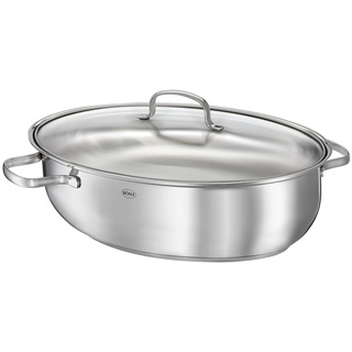 Bräter »ELEGANCE«, Edelstahl 18/10, (1 tlg.), oval, mit Glasdeckel, spülmaschinen-, backofen- und induktionsgeeignet, Topf, 440303-0 silberfarben 8 l + + Höhe 13 cm