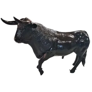Casa Padrino Designer Deko Skulptur Stier Schwarz 240 x H. 150 cm - Riesige Lebensgroße Wetterbeständige Dekofigur - Garten Deko Accessoires