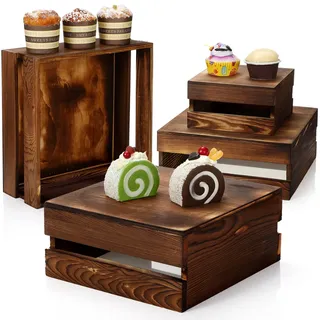 Sieral Cupcake-Ständer aus Holz, dekorativ, für Desserts, Vorspeisen, Kuchenständer, Holzkiste, rustikale Kuchenerhöhungen zur Aufbewahrung für Party, Weihnachten, Halloween, Hochzeit, Dekoration