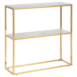 AC Design Furniture Antje Konsolentisch mit 1 Ablage, L: 79,5 B: 26 H: 80,5 cm, Glas/Metall, Weiß/Gold, 1 Einheit