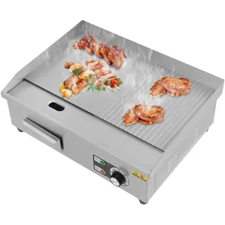 LENDISIY Plancha Grillplatte Elektrisch, 3000W Kommerzieller Elektrogrill Gastronomie Tischgrill Griddleplatte Edelstahl Griddleplatte, 50-300°C Temperature Einstellbare, mit Rutschfeste Gummifüße