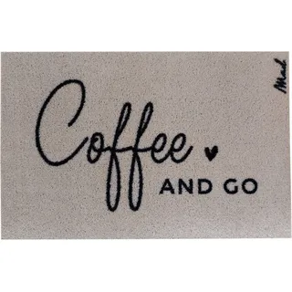 Mad about Mats Fußmatte Coffee, Rechteckig, Türvorleger, Küchenläufer, Küchenteppich, Beige, Kaffee, Mit Spruch "Coffee and go", Outdoor und Indoor, rutschfest, waschbar, 50 x 75 cm beige