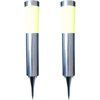 2er SET LED Erdspieß Solarleuchten für den Garten - Edelstahl Wegebeleuchtung