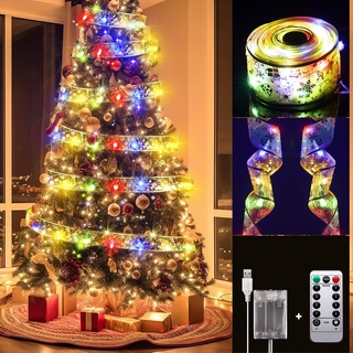 Lecone 2 Stücke Weihnachtsband Lichter,12M(2 * 6M) 120 LED Bänder Lichterketten,Batteriebetriebene Weihnachtslichterkette,für Urlaub,Party,Hochzeiten,Innen und Außenbereich Weihnachtsdekoration