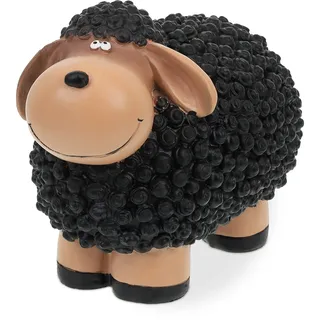 Relaxdays Gartenfigur Schaf, handbemalt, Dekoschaf wetterfest, HBT: 16 x 21 x 12,5 cm, Garten, Polyresin, schwarz-braun
