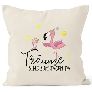 MoonWorks Kissen-Bezug Flamingo Träume sind zu jagen da Kissen-Hülle Deko-Kissen Baumwolle Natur Unisize