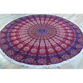 Guru-Shop Tagesdecke Rundes indisches Mandala Tuch, Boho Tagesdecke,.. lila|rot