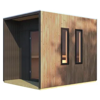 Karibu Design Saunahaus Laguna mit Douglasie-Lamellenprofil - 73 mm Douglasie/Schwarz Inkl. Terrasse Ohne Ofen inkl. gratis Zubehörpaket im Wert von 126,96€