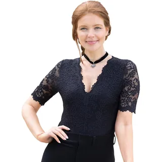 Nina von C. Halbarm Spitzenbody Hanna mit V-Ausschnitt 83580326 (Schwarz, 40) - 40