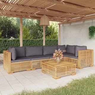 Ankonbej 6-tlg. Garten-Lounge-Set mit Kissen Massivholz Teak