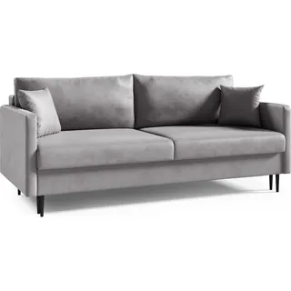 LIKMA 3 Sitzer Sofa Mara 209 cm mit Schlaffunktion und Bettzeugbehälter, Velvet Schlafsofa mit Bettkasten, Moderne Couch, Sofagarnituren, Bettsofa... - Grau