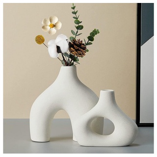 NUODWELL Dekovase 2 Stücke Keramikvase, Moderne Boho Minimalismus-Stil Dekoration vasen weiß