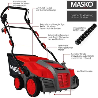 Masko Elektro 2in1 Vertikutierer Rasenlüfter 1800 Watt 40 cm