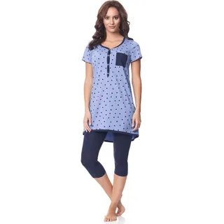 Be Mammy Umstandspyjama Damen Kurzarm Pyjama mit Stillfunktion BE20-177 blau S