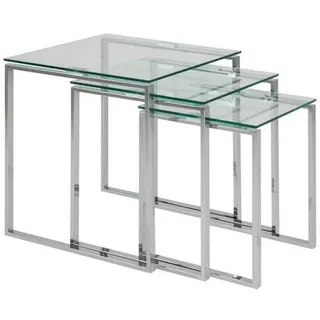 Actona Xxxl Beistelltischset Katrine, Klar, Chrom, Glas, 3-teilig, quadratisch, eckig, Kufe, 36-50x45-55x36-50 cm, Wohnzimmer, Wohnzimmertische, Satztische