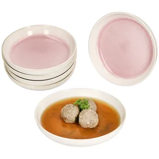 Mambocat Reactive Glaze Paris Suppenteller 400 ml Creme/Pink 6er Set