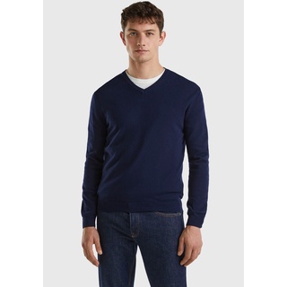 V-Ausschnitt-Pullover UNITED COLORS OF BENETTON Gr. L, blau (marine) Herren Pullover V-Ausschnitt-Pullover im cleanen Look