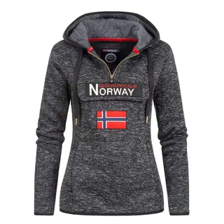 Geographical Norway Upclassica Lady - Damen Sweatjacke Kapuze Fleece Taschen Känguru - Sweatjacke Damen Ärmel Pullover Casual Long Sleeve Warm - Hoodie Jacke Tops Sport (Schwarz L-Größe 3) - L