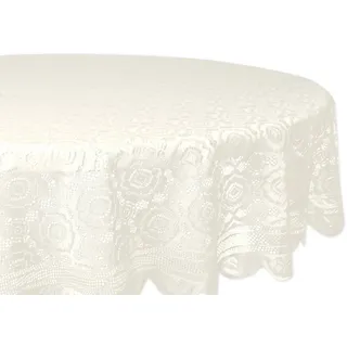DII Home Essentials Tischdecke, 100% Polyester, maschinenwaschbar, Shabby Chic, Vintage-Tischdecke oder Overlay, 160 cm, rund, Vintage-Spitze, cremefarben