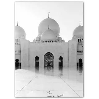 ABCWARRT Moderne Schwarz-Weiß-Leinwand-Malerei Große Moschee von Mekka Kaaba Schrift Islamisches Poster Wohnzimmer Dekor Bild Kein Rahmen (40 * 60cm Kein Rahmen,1)