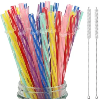 Whew 1002 33 Stück Wiederverwendbare Kunststoff-Trinkhalme für Einmachgläser, Becher, 22,9 cm, transparent, farbig, unzerbrechlich, mit 1 Strohhalm-Tragetasche und 2 Reinigungsbürsten, BPA-frei und