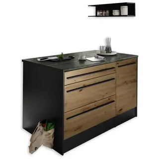 BASIC by Balculina Jazz Moderne Kücheninsel mit Arbeitsplatte freistehend in Anthrazit, Artisan Eiche Optik - Geräumige Kochinsel mit viel Stauraum - 145 x 90 x 90 cm (B/H/T)