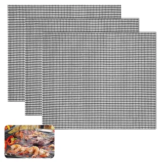 3PCS Gitter BBQ Grillmatten, 40 x 33 cm Antihaft Beschichtet Grillmatte Set | Wiederverwendbar Teflon Grillmatte, Hitzebeständig Grillmatten für Holzkohle, Backofen, Grillen von Fleisch, Backen