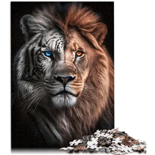 Löwen Tiger Portrait Puzzle für Erwachsene, Papppuzzle, 1000 teiliges Puzzle, Lernspiele für Erwachsene und Kinder ab 12 Jahren, Spiele 10,27 x 20,47 Zoll/26 x 38 cm.