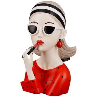 GILDE Deko Skulptur Figur Lady rotes Shirt - mit Sonnenbrille und rotem Lippenstift - Moderne Dekoration Wohnzimmr - Höhe 26 cm - rot schwarz Creme