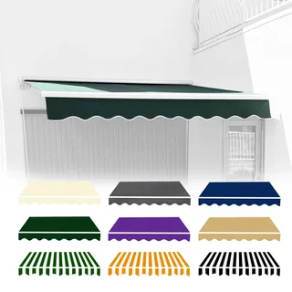 Markisenbespannung 2.5m 2.8m 3m 3.5m 3.8m 4m 5m Markisenstoff mit Volant | Ersatzstoff für Klemmmarkise Sonnenschutz Outdoor Wasserdichtes Tuch für Garten Terrasse Geschäft Wechseln Außen Markisen