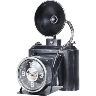 Tischuhr Antik Design Standuhr Nostalgie Kaminuhr + Bildmagnet, Retro Deko Kamera Fotokamera Uhr schwarz aus Metall