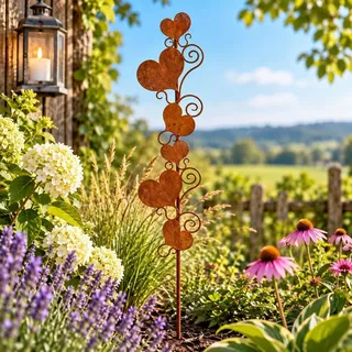 Edelrost Gartenstecker Herzen 70 cm Metall Garten Deko Rostoptik Beet Terrasse