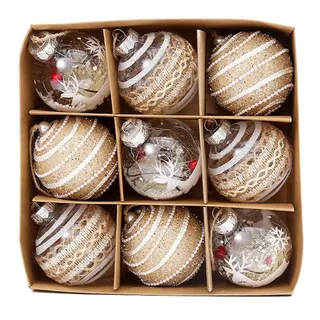 Zilimontt 9er-Pack Weihnachtskugeln, 8 cm, Mini-Größe, bruchsichere Weihnachtskugeln, hängende Dekorationen für Weihnachtsbaum, Urlaub, Hochzeit, Party, Champagner (Stil 3)