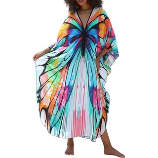 LikeJump Damen Baumwolle Hippie Kaftan Knielang Strandkleid Bikini Cover-up Badeanzug Kleidung - Einheitsgröße