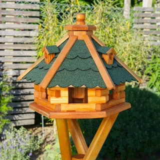 Vogelhaus von klein bis Riesig XXL Futterhaus Futterhäuschen Vogelvilla V18, Vogelfutterhaus aus Holz mit Solarbeleuchtung beleuchtet (Grün, klein), Vogelfutterhaus mit Futtersilo, Silo