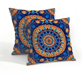 Mexpekil Boho-Kissenbezüge, ethnisch, bunt, Mandala-Blume, 45 x 45 cm, wasserdicht, für Außenbereich, 2 Kissenbezüge, 45,7 x 45,7 cm, für Terrasse, Garten