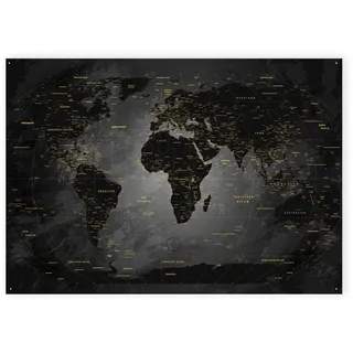 LANA KK - Weltkarte Noir – magnetische Weltkarte Pinnwand als Blechschild XXL -Poster, Magnettafel als Geschenk Wandkunst Dekor für Zuhause, Büro und Café in 100x70 cm