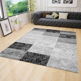 VIMODA Teppich Kurzflor Modern Kariert Marmor Muster Meliert in Grau Schwarz Weiss für Wohnzimmer, Schlafzimmer, kinderzimmer, Maße:160 x 230 cm