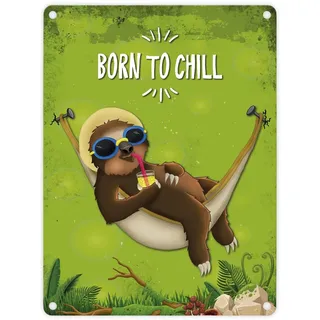 trendaffe - Metallschild mit Faultier in Hängematte Motiv und Spruch: Born to chill