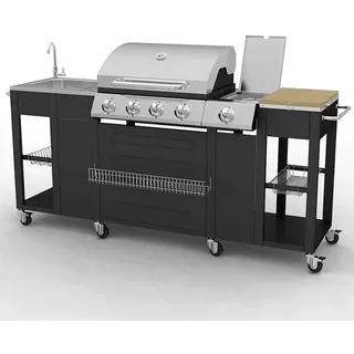 Outdoorküche | Gasgrill | Seitenbrenner | BBQ | m. Spülbecken und Schneidezone