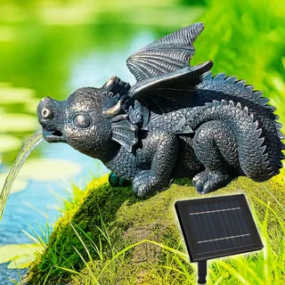 Solar Gartenbrunnen Brunnen Solarbrunnen Zierbrunnen Wasserfall Gartenleuchte Teichpumpe Basalt-Kaskade für Terrasse, Balkon, mit Li-Ion-Akku & LED Licht (29 x 17,5 x 16,5 cm, 1, Stück)