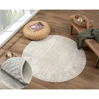 MY-RUG Teppich Kari Rund Cream 120 cm - Runder Kurzflorteppich Beige Grau | Badezimmerteppich, Esszimmerteppich & Wohnzimmerteppich, Boho-Chic Look, Flachgewebe, Pflegeleicht & Edel Meliert