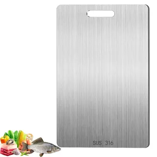 Titan Schneidebrett, 34 x 23cm Schneidbrett Edelstahls, Schneidbrett aus Edelstahl 316 Beidseitig, Küchenbrett, Schneidebretter Küchenzubehör, Titanium Cutting Board, Für Fleisch, Gemüse